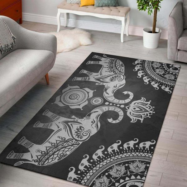 Grey Mandala Elephant Rectangle Rug Decor Area Rugs For Living Room Bedroom Kitchen Rugs Home Carpet Flooring Rs014771 Print